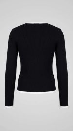Pull Près du Corps Noir à Finitions Contrastées | Orkidia Fashion – Image 2