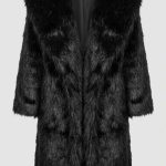 Manteau long en fausse fourrure noire pour femme, coupe luxueuse et élégante