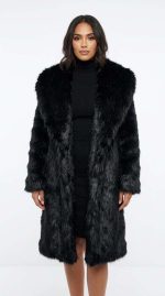 Manteau Long en Fausse Fourrure Noir – Luxe et Élégance – Image 6