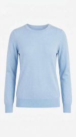 Pull femme à col rond en cachemire bleu ciel, haut chic et élégant pour femme