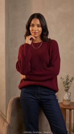 Élégance Borgogne : Pull Texturé Ample – Image 4