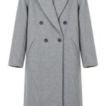 Manteau long croisé en laine gris pour femme, coupe structurée, style élégant et chic