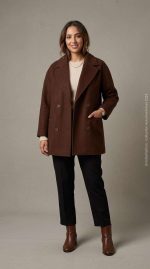Manteau Court en Laine Chocolat - Élégance Contemporaine – Image 5