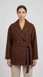 Manteau Court en Laine Chocolat - Élégance Contemporaine – Image 4