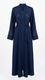 Abaya Florale Nuit Étoilée - Élégance Bleue Brodée