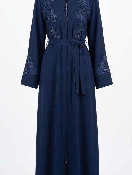 Abaya Florale Nuit Étoilée - Élégance Bleue Brodée