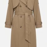 Trench-coat beige pour femme avec ceinture, style classique et élégant