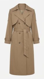 Trench-coat beige pour femme avec ceinture, style classique et élégant
