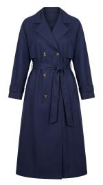 Trench-coat bleu marine élégant avec ceinture pour femme - Orkidia Fashion