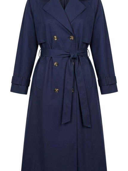 Trench-coat bleu marine élégant avec ceinture pour femme - Orkidia Fashion