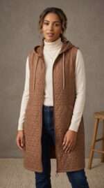 Gilet Long Matelassé à Capuche - Marron Chocolat | Orkidia Fashion – Image 8