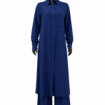 Ensemble Femme Bleu Marine Chemise Longue & Pantalon Large Élégant
