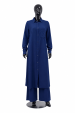 Ensemble Femme Bleu Marine Chemise Longue & Pantalon Large Élégant