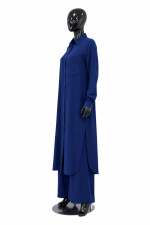 Ensemble Femme Bleu Marine Chemise Longue & Pantalon Large Élégant