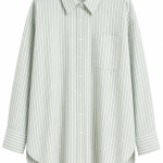 Chemise femme oversize vert sauge à rayures blanches avec manches longues et coupe fluide