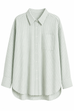 Chemise femme oversize vert sauge à rayures blanches avec manches longues et coupe fluide