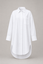 Chemise longue femme blanche oversize avec col classique et coupe tunique élégante