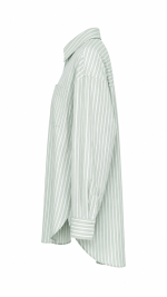 Chemise femme oversize vert sauge à rayures blanches avec manches longues et coupe fluide