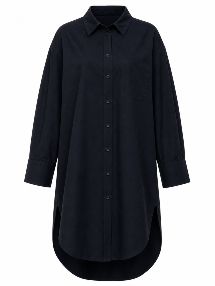 Chemise longue femme noire oversize avec manches longues et coupe tunique élégante
