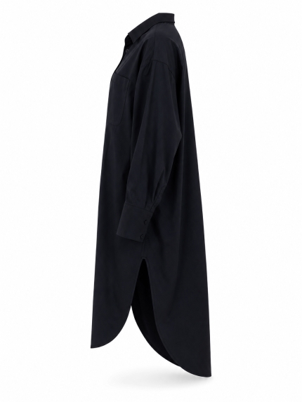Chemise longue femme noire oversize avec manches longues et coupe tunique élégante