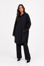 Chemise longue femme noire oversize avec manches longues et coupe tunique élégante