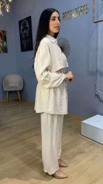 Ensemble Co-ord 2 Pièces Tunique Ajustable à Boutons Bijoux Blanc Cassé – Image 2