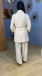 Ensemble Co-ord 2 Pièces Tunique Ajustable à Boutons Bijoux Blanc Cassé – Image 3