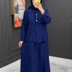 Ensemble Femme Modeste 2 Pièces : Jupe Longue et Chemise Manches Longues - Bleu Roi (Ablaz)