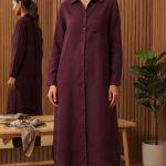 Ensemble Co-ord Lin 2 Pièces Tunique Longue et Pantalon Prune