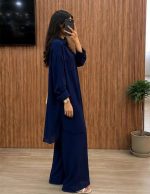 Ensemble Fluid 2 Pièces Tunique Longue et Pantalon Large Bleu Nuit – Image 2