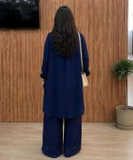Ensemble Fluid 2 Pièces Tunique Longue et Pantalon Large Bleu Nuit – Image 3
