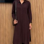 Ensemble Co-ord 2 Pièces Tunique Chemise et Pantalon Large Marron Chocolat