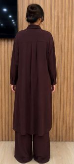 Ensemble Co-ord 2 Pièces Tunique Chemise et Pantalon Large Marron Chocolat – Image 2