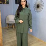 Ensemble Co-ord 2 Pièces Tunique Chemise et Pantalon Large Vert Kaki