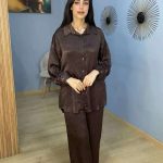 Ensemble Co-ord 2 Pièces Tunique Plissée et Pantalon Marron Chocolat | Modest Fashion