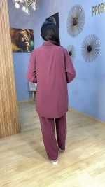 Ensemble Co-ord 2 Pièces Tunique Ornée de Perles et Pantalon Violet Prune – Image 3