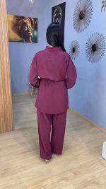 Ensemble Co-ord 2 Pièces Tunique Zippée à Perles et Pantalon Violet Prune – Image 2
