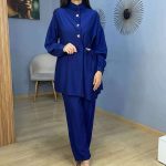 Ensemble Co-ord 2 Pièces Tunique Asymétrique et Pantalon Bleu Roi