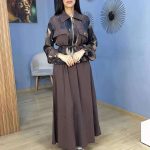 Ensemble Jupe Longue et Veste Zippée Imprimée Marron Chocolat