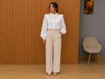 Blouse Romantique à Volants Blanc Cassé