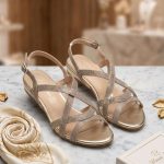 Sandales Talons Dorées à Brides Strassées – Chaussures Chic Femme