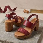 Sandales à Talons Compensés Bordeaux – Style Bois et Cuir Effet Croco