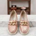 Mocassins Rose Poudré Métallisé Valerio's – Chaîne Dorée & Semelle Chunky