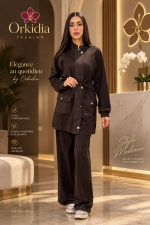 Ensemble femme marron deux pieces veste saharienne a poches rabat et pantalon large fluide Orkidia Fashion Nador
