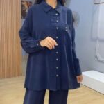 Ensemble Femme avec Pantalon et Chemise Longue - Bleu Marine | Orkidia Fashion