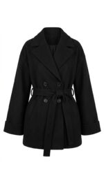 Manteau femme noir court en laine à double boutonnage Orkidia Fashion Nador