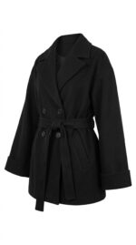 Manteau noir femme col tailleur et double boutonnage - Détail
