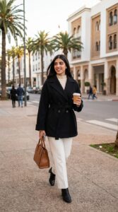 Manteau noir femme look urbain chic à Nador Maroc - Orkidia Fashion
