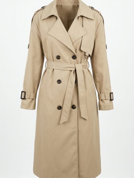 Trench-coat femme beige mi-long croise face ceinture Orkidia Fashion Nador