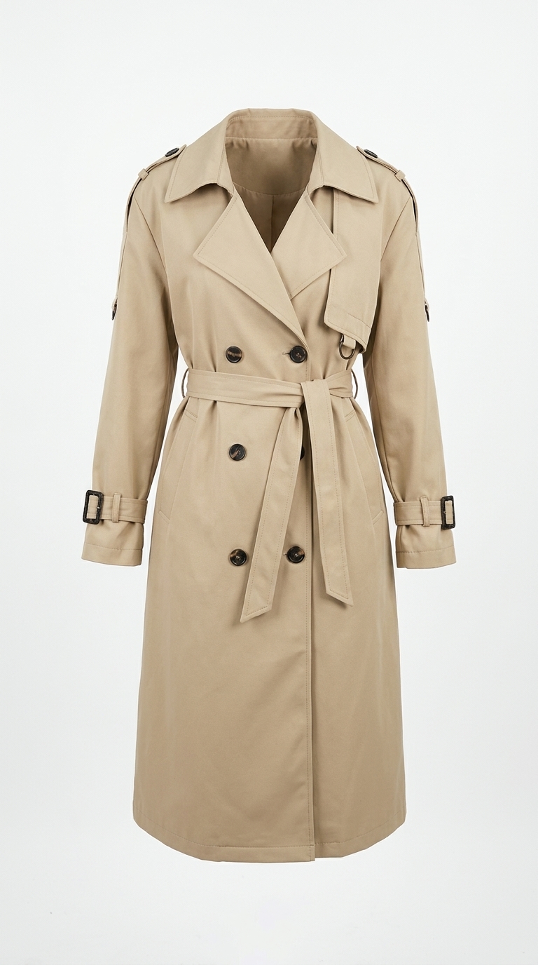 Trench-coat femme beige mi-long croise face ceinture Orkidia Fashion Nador